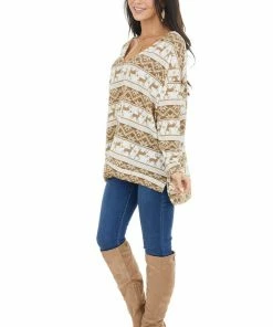 Lovely J Camel And Ivory Holiday Print Oversized Long Sleeve Top 25 Lovely J Camel And Ivory Holiday Print Oversized Long Sleeve Top