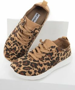 Not Rated Camel Faux Suede Leopard Print Sneakers With Tied Off Laces Casual Summer Vibes