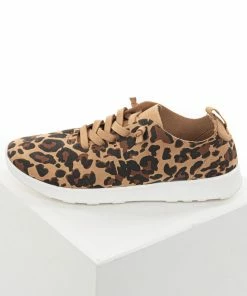 Not Rated Camel Faux Suede Leopard Print Sneakers With Tied Off Laces Casual Summer Vibes