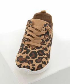 Not Rated Camel Faux Suede Leopard Print Sneakers With Tied Off Laces Casual Summer Vibes