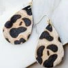 TRENDY Camel Leopard Print Faux Fur Teardrop Earrings Accessories