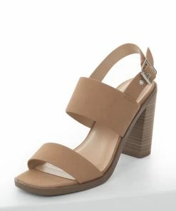 FORTUNE DYNAMIC Shoes Camel Sling Back Pleather Strap High Heels