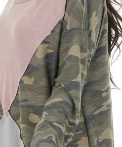HOPELY Camo Colorblock Long Sleeve Knit Top With Raw Edge Detail Tops 22 HOPELY Camo Colorblock Long Sleeve Knit Top With Raw Edge Detail Tops