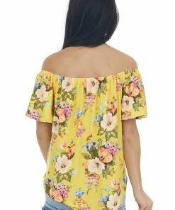 Haptics Canary Yellow Floral Print Off Shoulder Top