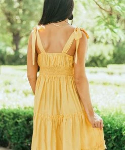 Umgee Dresses Canary Yellow Shoulder Tie Strap Ruffle Tiered Dress 12 Umgee Dresses Canary Yellow Shoulder Tie Strap Ruffle Tiered Dress