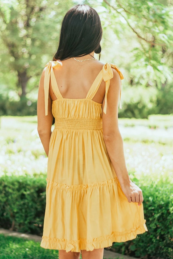 Umgee Dresses Canary Yellow Shoulder Tie Strap Ruffle Tiered Dress 7 Umgee Dresses Canary Yellow Shoulder Tie Strap Ruffle Tiered Dress
