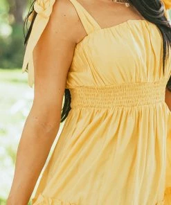 Umgee Dresses Canary Yellow Shoulder Tie Strap Ruffle Tiered Dress 13 Umgee Dresses Canary Yellow Shoulder Tie Strap Ruffle Tiered Dress