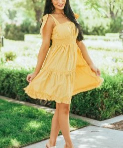 Umgee Dresses Canary Yellow Shoulder Tie Strap Ruffle Tiered Dress 10 Umgee Dresses Canary Yellow Shoulder Tie Strap Ruffle Tiered Dress