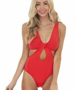 Envya Candy Apple Keyhole One Piece Swimsuit With Cut Out Details