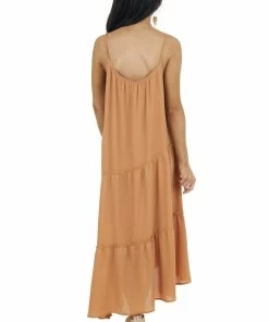 Wishlist Caramel Asymmetrical Spaghetti Strap Tiered Midi Dress Dresses 18 Wishlist Caramel Asymmetrical Spaghetti Strap Tiered Midi Dress Dresses