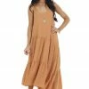Wishlist Caramel Asymmetrical Spaghetti Strap Tiered Midi Dress Dresses