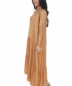 Wishlist Caramel Asymmetrical Spaghetti Strap Tiered Midi Dress Dresses 17 Wishlist Caramel Asymmetrical Spaghetti Strap Tiered Midi Dress Dresses