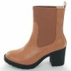 Intouch Footwear Shoes Caramel Faux Leather Elastic Panel Lug Booties