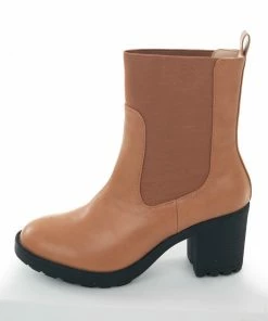 Intouch Footwear Shoes Caramel Faux Leather Elastic Panel Lug Booties