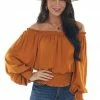 She + Sky Caramel Off Shoulder Long Sleeve Blouse