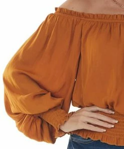 She + Sky Caramel Off Shoulder Long Sleeve Blouse