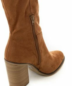 FORTUNE DYNAMIC Shoes Caramel Suede Block Heel Knee High Boots