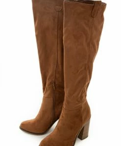FORTUNE DYNAMIC Shoes Caramel Suede Block Heel Knee High Boots