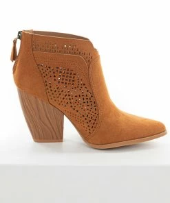 East Lion Corp. Caramel Suede Laser Cut Out Wood Heel Booties 21 East Lion Corp. Caramel Suede Laser Cut Out Wood Heel Booties