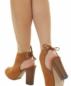 Intouch Footwear Shoes Caramel Suede Peep Toe Sling Back Tie Bootie