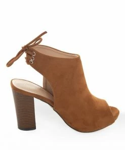 Intouch Footwear Shoes Caramel Suede Peep Toe Sling Back Tie Bootie