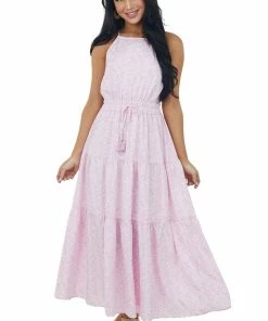 Aakaa Carnation Floral Print Halter Neck Maxi Dress