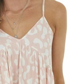 Lovely Melody Carnation Leopard Print Baby Doll Ribbed Knit Tank Top