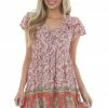 Umgee Carnation Multiprint Cap Sleeve Short Dress 2 Umgee Carnation Multiprint Cap Sleeve Short Dress