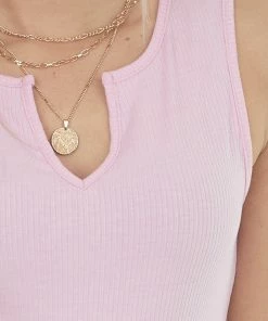 Entro Tops Carnation Ribbed Knit Notch Neck Bodysuit