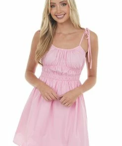 Peach Love Carnation Sleeveless Elastic Waist Mini Dress