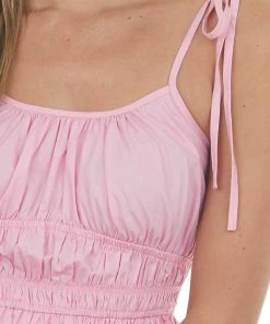 Peach Love Carnation Sleeveless Elastic Waist Mini Dress