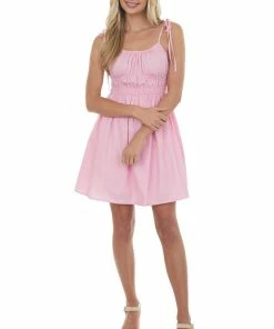 Peach Love Carnation Sleeveless Elastic Waist Mini Dress