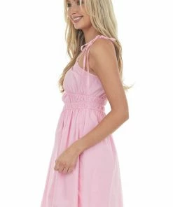 Peach Love Carnation Sleeveless Elastic Waist Mini Dress