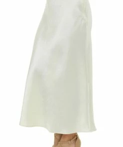 HYFVE Champagne A-Line Satin Woven Midi Skirt Bottoms