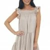 Umgee Dresses Champagne Babydoll Ruffle Sleeve Short Dress 1 Umgee Dresses Champagne Babydoll Ruffle Sleeve Short Dress
