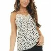 BiBi Tops Champagne Cheetah Print Woven Tank Top With Lace Detail