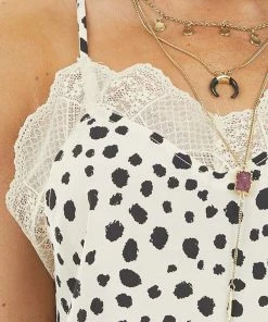 BiBi Tops Champagne Cheetah Print Woven Tank Top With Lace Detail