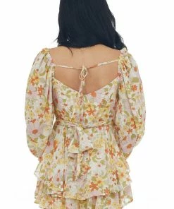 HYFVE Dresses Champagne Floral Print Ruffle Overlay Romper