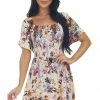 ANGIE Champagne Floral Print Smocked Short Dress