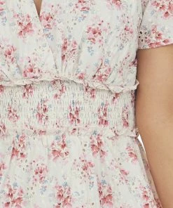 Sweet Lemon Champagne Floral Surplice Smocked Mini Dress Dresses