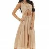 Entro Champagne Glitter Sleeveless Midi Woven Dress With Cut Out