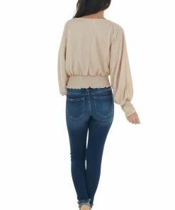 143 Story Tops Champagne Glitter Smocked Waist Boat Neck Top 24 143 Story Tops Champagne Glitter Smocked Waist Boat Neck Top