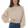 143 Story Tops Champagne Glitter Smocked Waist Boat Neck Top 2 143 Story Tops Champagne Glitter Smocked Waist Boat Neck Top