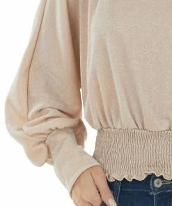 143 Story Tops Champagne Glitter Smocked Waist Boat Neck Top 25 143 Story Tops Champagne Glitter Smocked Waist Boat Neck Top