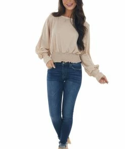 143 Story Tops Champagne Glitter Smocked Waist Boat Neck Top 20 143 Story Tops Champagne Glitter Smocked Waist Boat Neck Top