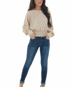 143 Story Tops Champagne Glitter Smocked Waist Boat Neck Top 21 143 Story Tops Champagne Glitter Smocked Waist Boat Neck Top