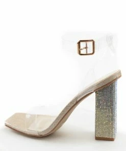 JP ORIGINAL CORP Champagne Glitter Square Toe Rhinestone Heels