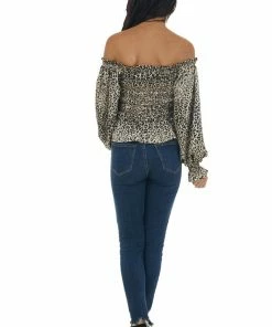 Entro Champagne Leopard Print Long Sleeve Woven Top Tops 24 Entro Champagne Leopard Print Long Sleeve Woven Top Tops