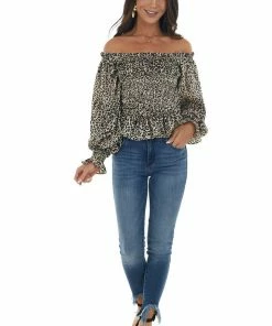 Entro Champagne Leopard Print Long Sleeve Woven Top Tops 19 Entro Champagne Leopard Print Long Sleeve Woven Top Tops