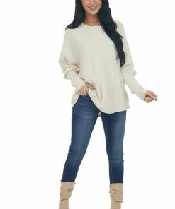 Bluivy Tops Champagne Long Dolman Sleeve Soft Knit Top